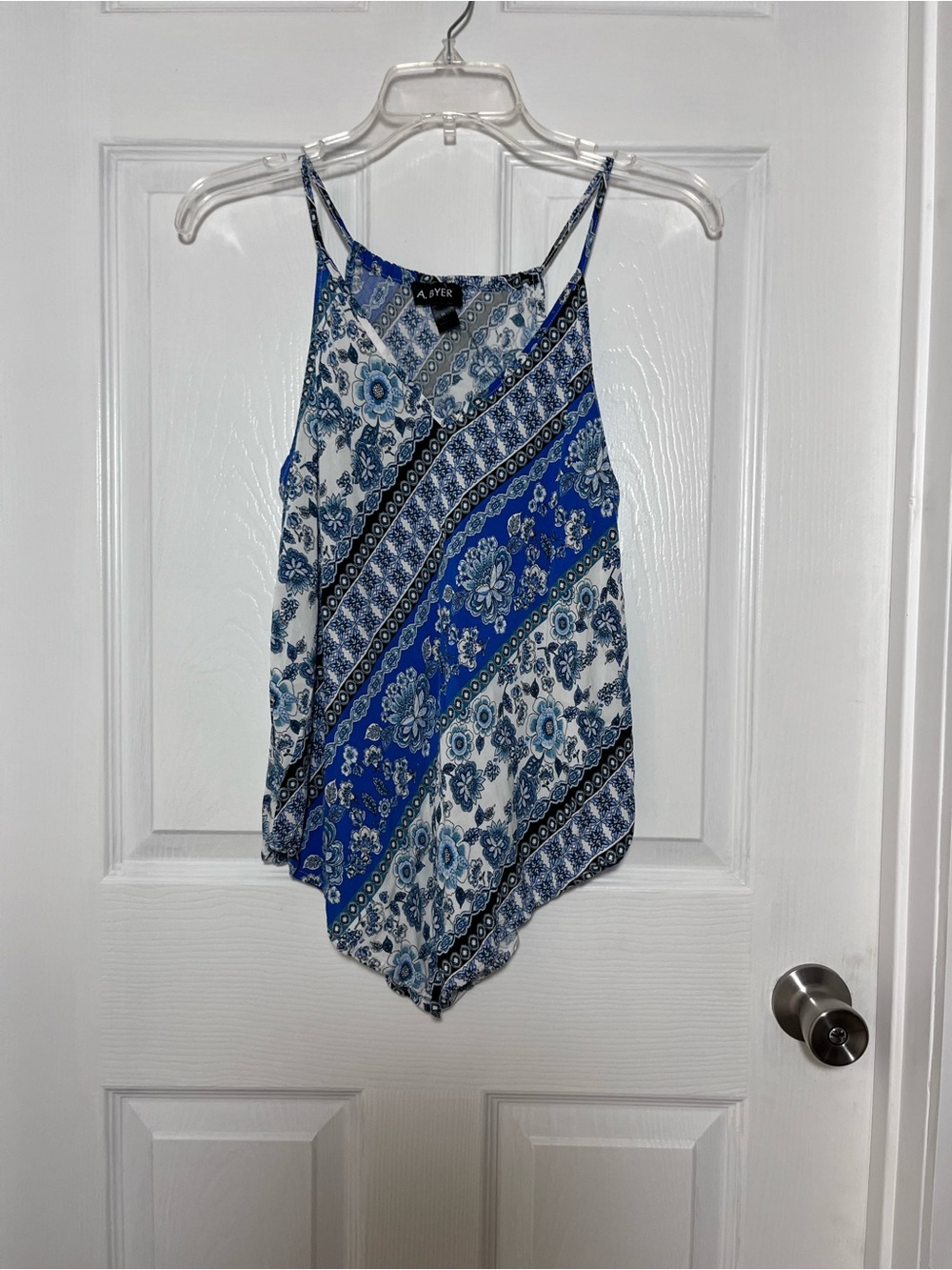 A. Byer VTG Blue and White Floral Bandana-Print Spaghetti Strap Camisole